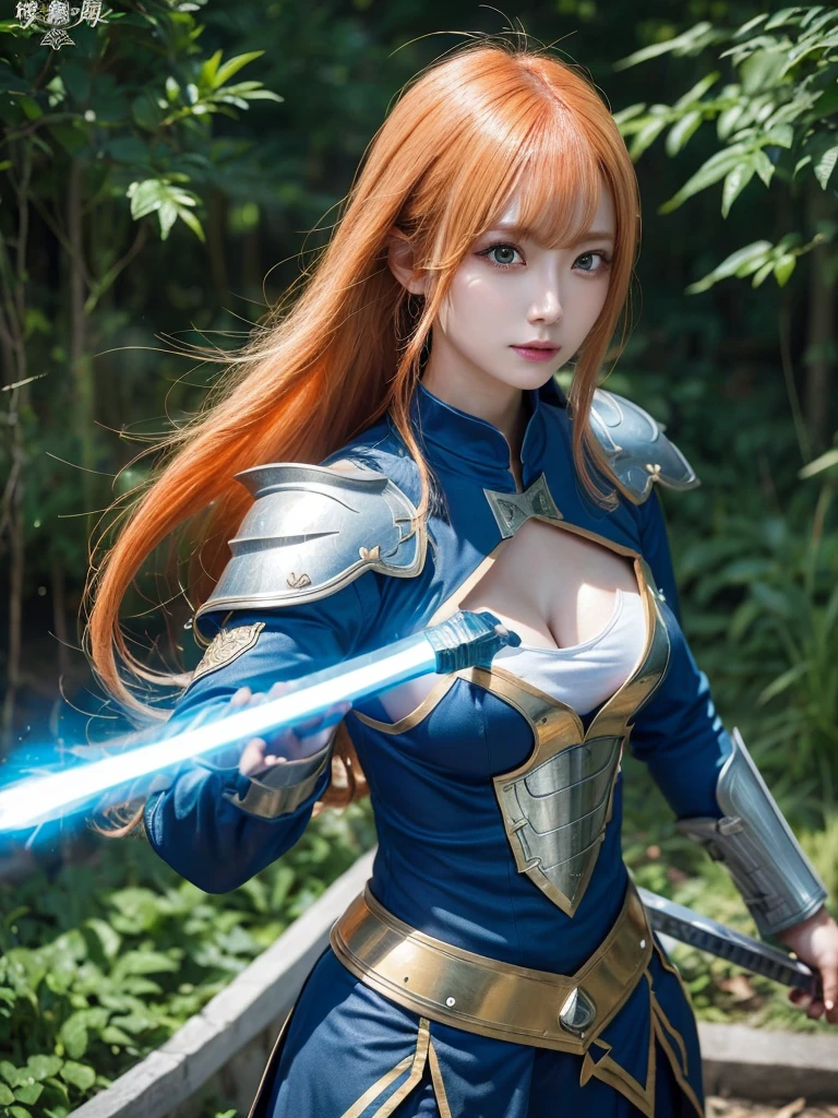 Asuna, ((masutepiece)), hight resolution, Asuna (stele), Crown braid, light orange hair, armor, cherryblossom, Dutch Angle