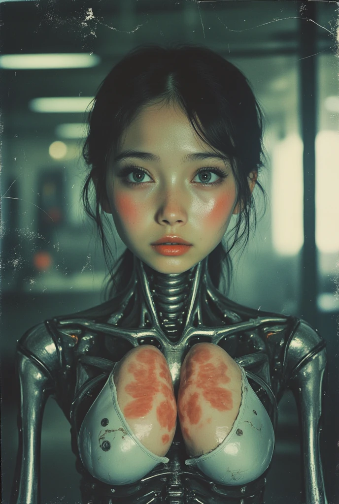 ((High-precision rendering in every detail)Extremely accurate image)[High resolution],(detailed illustrations. Delicately drawn lines. Realistic rendering of texture), dim room, laboratory. The walls and ceilings are made of exposed concrete, which has deteriorated over time, ((very beautiful Japanese girl, bony and thin body [painful] SKINNY) ,((cyborg machine girl) bondage fashion],(mechanical organs.Metal skeleton.Sewn up skin.Science fiction,retro future.Subtle and beautiful skin expression.Accurately drawn eyes,detailed (Iris drawn in great detail).Beautiful eyes , like jewels, precise eye lighting, long and beautiful eyelashes, precisely drawn hair. Beautiful fingers without damage, perfect anatomy, perfectly balanced proportions, full-length portrait, perfect color coordination. Accurate simulation of the interaction of light and materials. Accurate detailing, elegant. Pale and delicate colors. Visual art that tells a story, ((highest quality). High density drawing.(8K quality).
