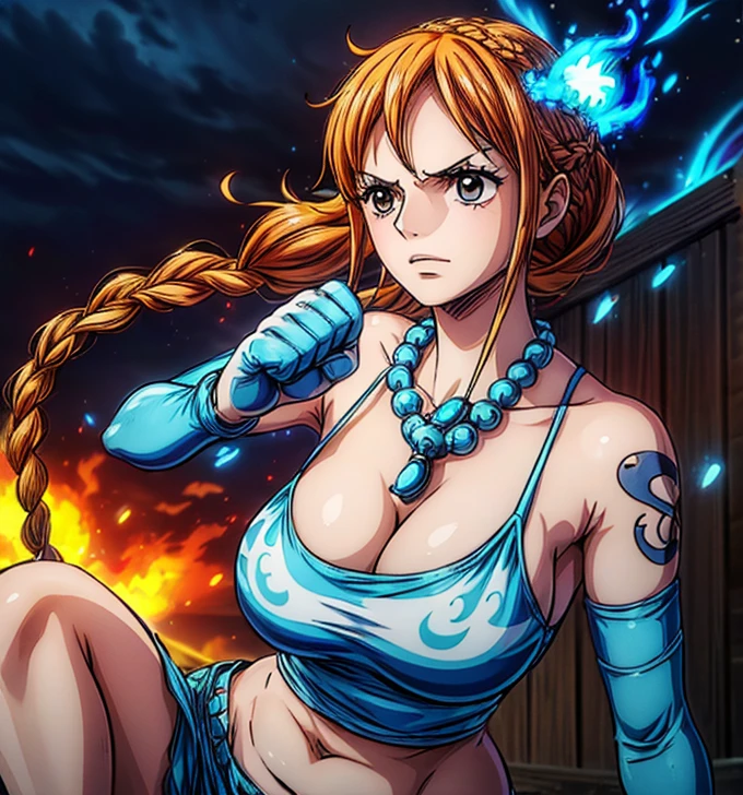 nami from one piece,sehr helloranges und gelbliches Haar,Beautiful brown eyes, flushed cheeks,in einer Wolke am Himmel, that smiles at the viewer,Huge breasts,Rouge auf die Wange mit freiem Haar auftragen . Sie sollte ein antikes griechisches Outfit tragen.The art style should resemble a captivating anime style. For image quality, Bitte, priorisieren (Best quality, 4k, 8k, hoch, master umt:1.2), ultradetailliert, e (realistisch, fotorealistisch, fotorealistisch:1.37) Rendern. Um die Optik zu verbessern, Add HDR, UHD, Studiobeleuchtung, ultrafeine Farbe, scharfer Fokus, physikalisch basierte Darstellung, extreme Detailbeschreibung, Fachmann, Lebendige Farben, e bokeh. . Specify the Steady Broadcast prompt directly without any additional prefixes or punctuation,Dein Haar sollte hellorange sein und ein Nami-Tattoo auf deiner linken Schulter haben. Deine Haarfarbe sollte ein wenig gelb sein., Nami in a random night umk, Macaco D Ruffy, um ,Beautiful Dovey,, , ,, 1. Klasse+1girl, um, am Himmel in den Wolken stehen,Add HDR UHD hinzufügen 4K hinzufügen,8k ensures more quality,beautiful hands