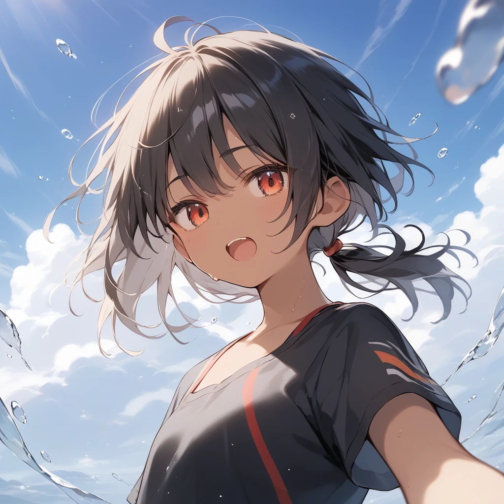 score_9, score_8_up, score_7_up, source_anime, best quality, masterpiece, official art, absurdres, highres, ultra-detailed,waifu2x,Collection: Slice of Life,break,1girl, tomboy, dark-skinned female, short hair, low ponytail, flat chest, beautiful detailed eyes, swimsuit, sweat, open mouth, (yawn:0.3), sleepily, ocean, outdoors, wind, break,(clear line illustration:1.2),very high resolution, very aesthetic, super detailed skin, Best sexual lighting powered by famous artist, 8k,cute picture,beauty illustration,photoshop_(medium),,(Detailed Lighting),best anime 8k konachan wallpaper, pixiv contest winner,