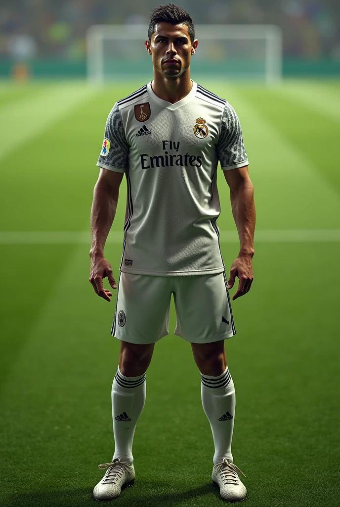 Make me an image of what a uniform between Real Madrid and Barcelona would look like , I want it to be a uniform that has a mix between the two teams 