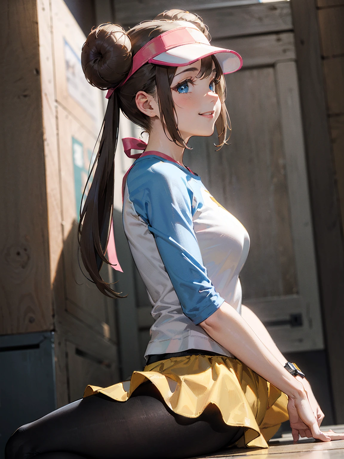 masterpiece, best quality, 1 girl, kinomoto sakura, antenna hair, brown hair, short hair, twintails, green eyes, magical girl, elbow gloves, pink hat, pink gloves, ruffled skirt, scared look, from behind, hands on the floor, sticking her ass out, sexy position, looking at viewer, plain background