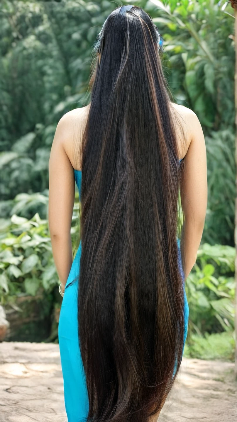 Indian longhair saree thick loose hair thickhair thick longhair silky hair Long Hair, High Resolution, Very Long Hair, High Resolution, Best Quality, High Details, UHD, Super Detailed, Long Hair, Black Hair, Very Long Hair, Breasts, Large breasts, thick loose hair back-view, back view 