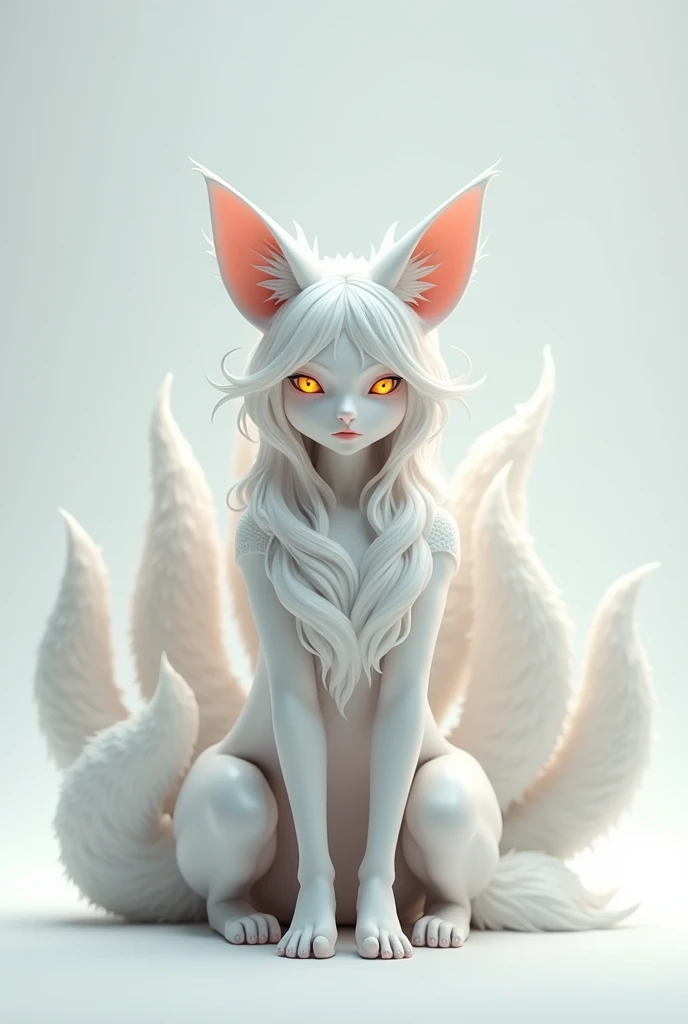 Pale skin, pink hair, fox ears, fox tail, golden ear piercings, silver eyes, voluminous eyelashes, soft mouth, female silhouette, small breasts, crispr genes, 8k, full HD, realistic, ass, alone