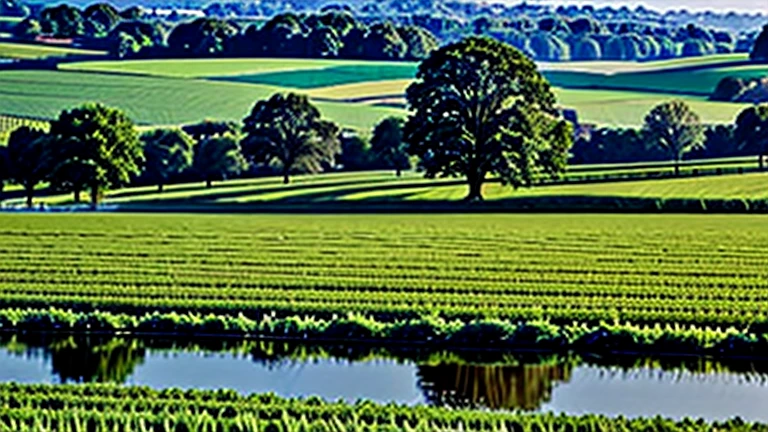 Green fields with water