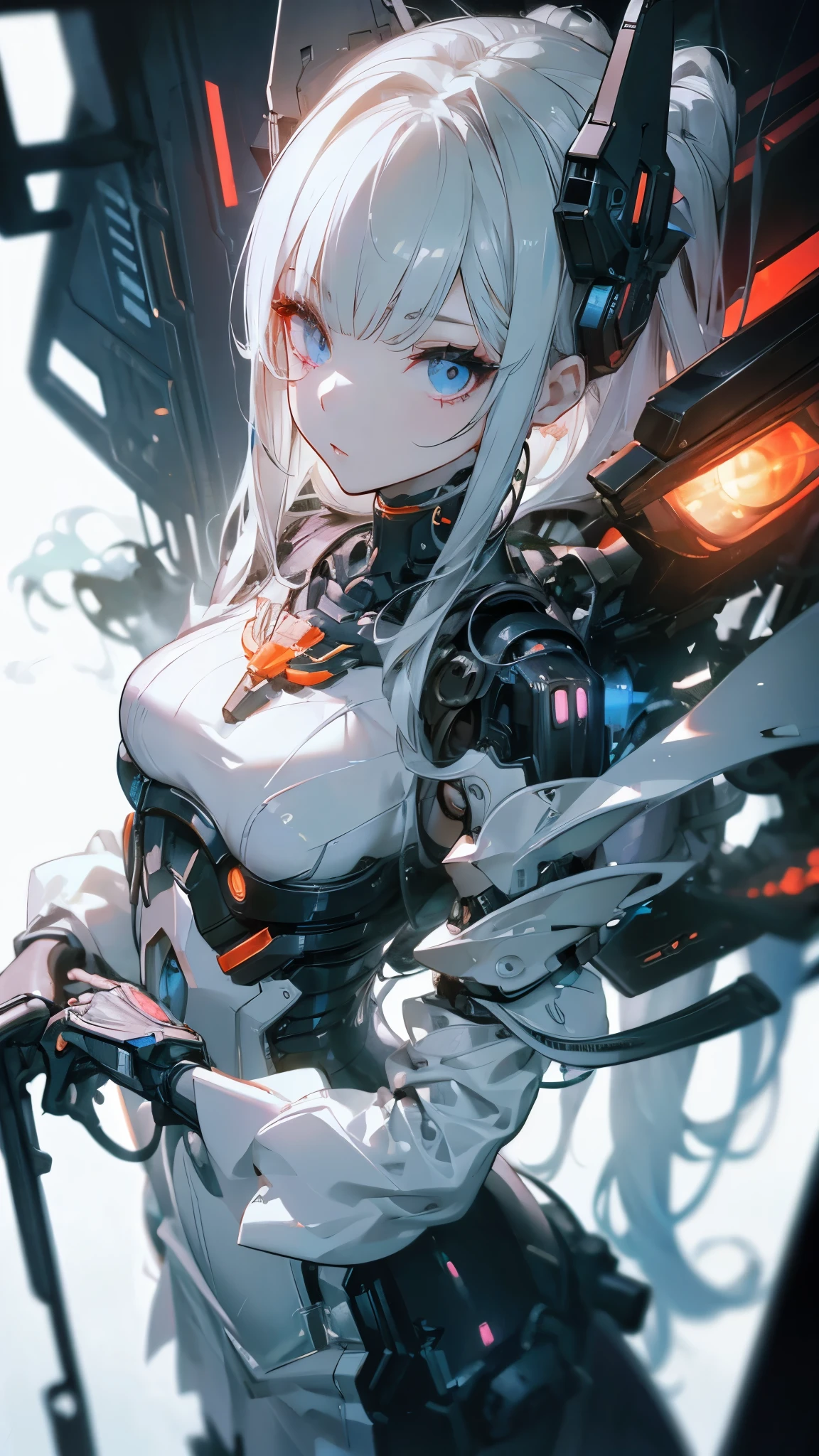 (((masterpiece)))、(((top-quality)))、((ultra-definition))、(High Definition CG Illustration)、((extremely delicate and beautiful))、(From Side)、Cinematic Light、 ((1 Mechanical Girl))、独奏、full body Esbian、(Mechanical joint:1.2)、((Mechanical limbs))、(Cable connected to tube)、(Back-mounted mechanical spine)、((Neck-mounted mechanical cervical spine) ))、(sitting on)、deadpan、(Wires and cables attached to the neck:1.2)、(Head wires and cables:1.2)(charactor focus)、scientific fiction、A highly detailed、colourfull、The most detailed