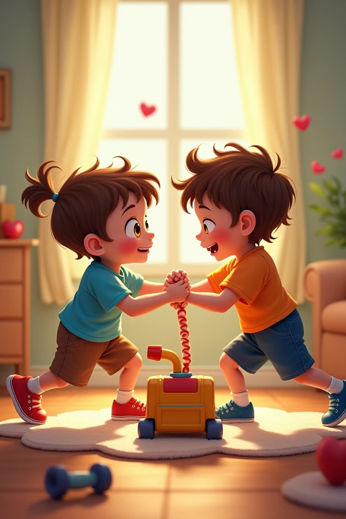 Brother and sister fighting over a toy