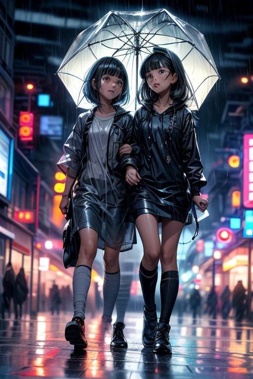 ((Best Quality, 8k, Masterpiece: 1.3)), Focus: 1.2, Perfect Body Beauty: 1.4, Slim Abs: 1.2, ((Layered Haircut, Big Breasts: 1.2)), (Wet Clothes: 1.1) , (Rain, Street:1.3), Wet Body: 1.1, Highly detailed face and skin texture, Detailed eyes, Double eyelids, Double clothes, Short clothes