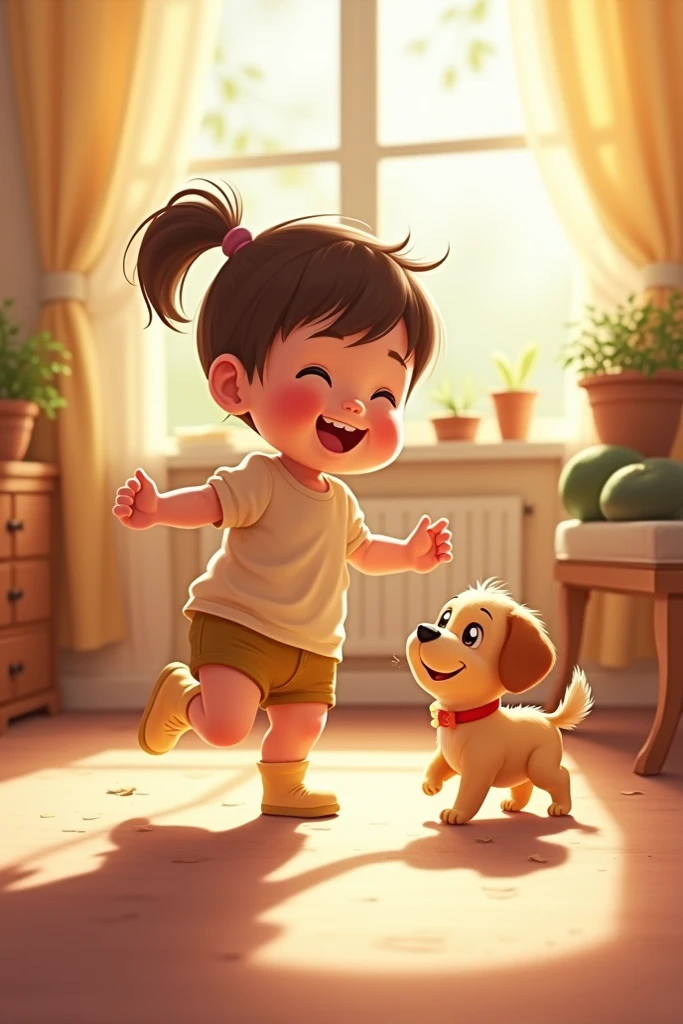 A girl in a dog poses