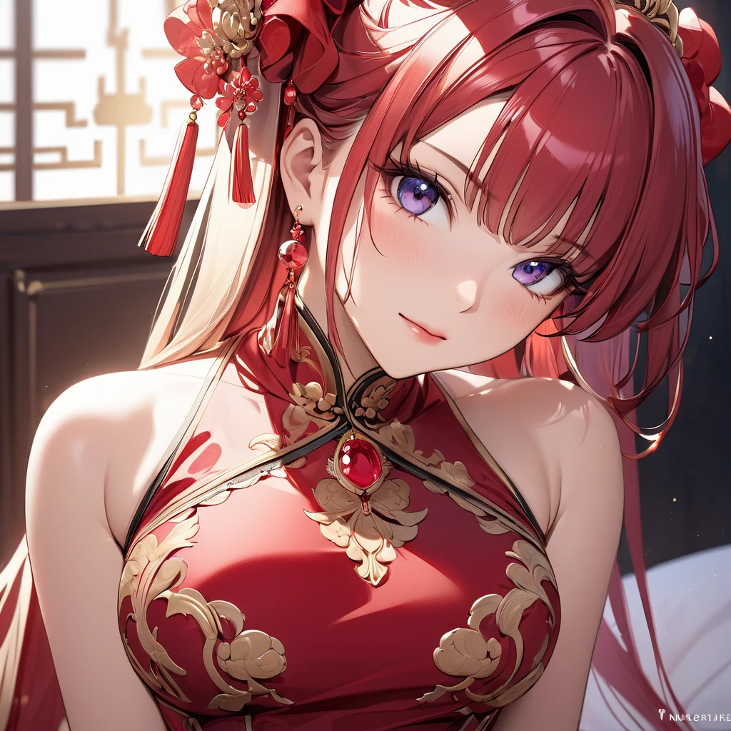 (( best quality)), ((masterpiece)), ( Details), （ perfect face）、Zeta wearing a red luxurious china dress