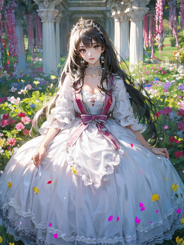 (masterpiece、highest quality、highest quality、detailedで複雑な、official art、beautiful and aesthetic:1.3)、(1 girl:1.3)、(((Enchanting eyes)))、detailed、Glossy skin、have flowers、Iridescent dresses、(fractal art:1.3)、colorful、Brilliant、緻密detailed、Blur background.