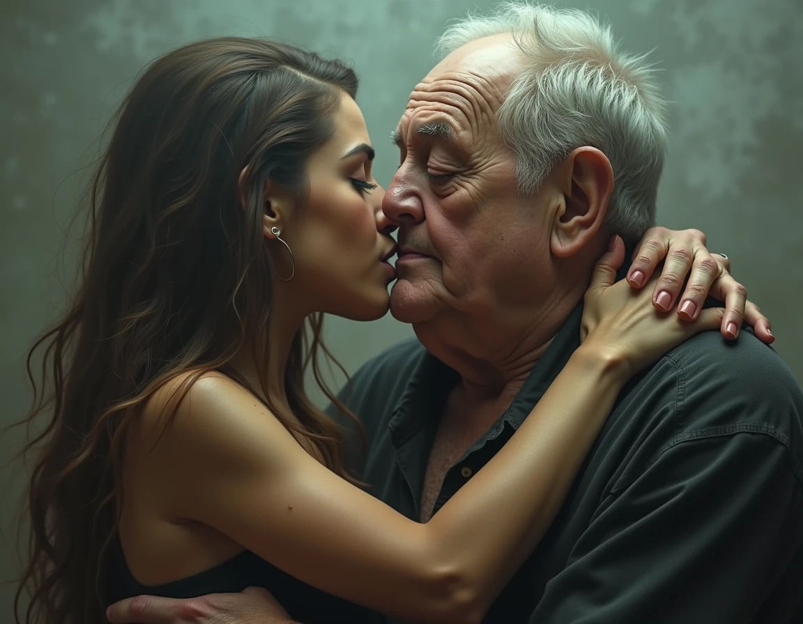 90-year-old grandfather is kissing a beautiful sexy sofia vergara 