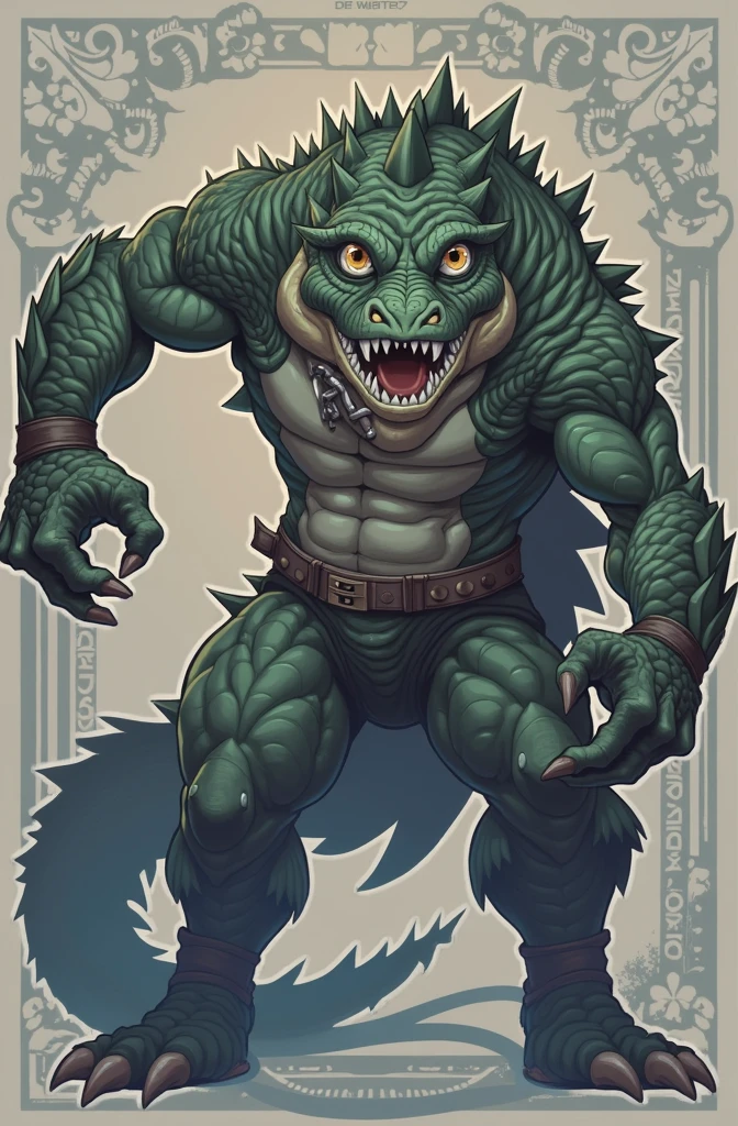 Create an image of a character where he looks like a humanoid crocodile, wallpaper , wallpaper, anime
