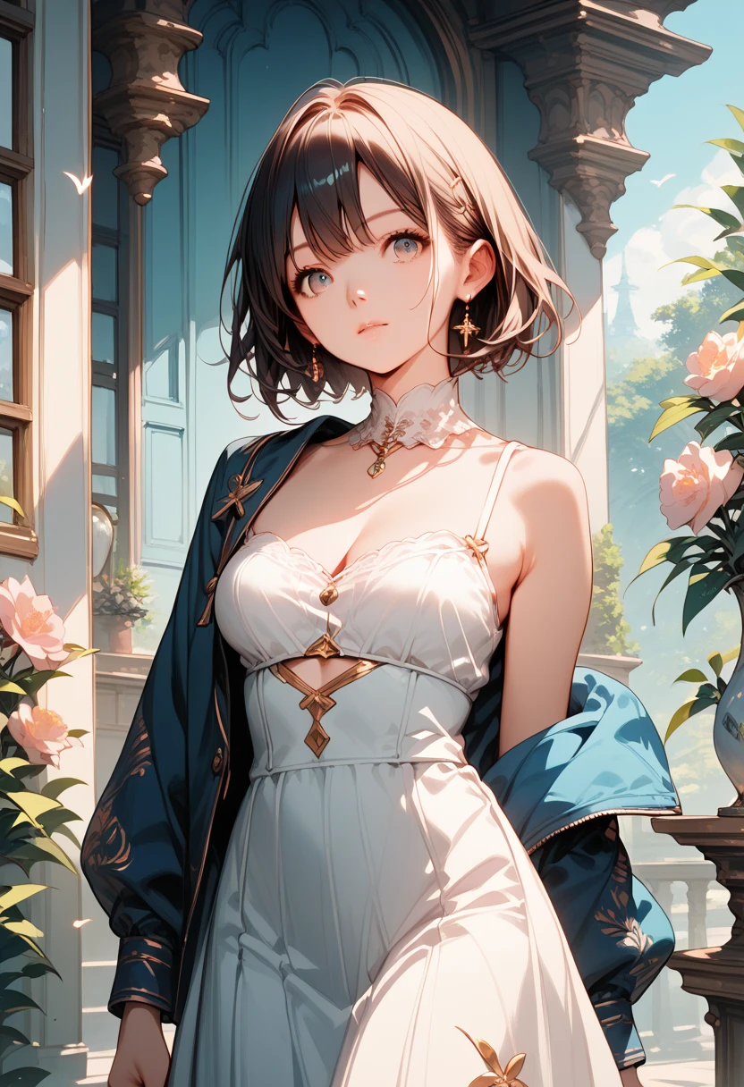 ((Highest quality)),(Ultra-high resolution),(Super detailed),(Detailed Description),((The best CG)),(masterpiece),Highly detailed art,(Art with precise details:1.5), (One-shoulder dress:1.7), colorful coloring:1.6, beauty:1.3, cool:1.3