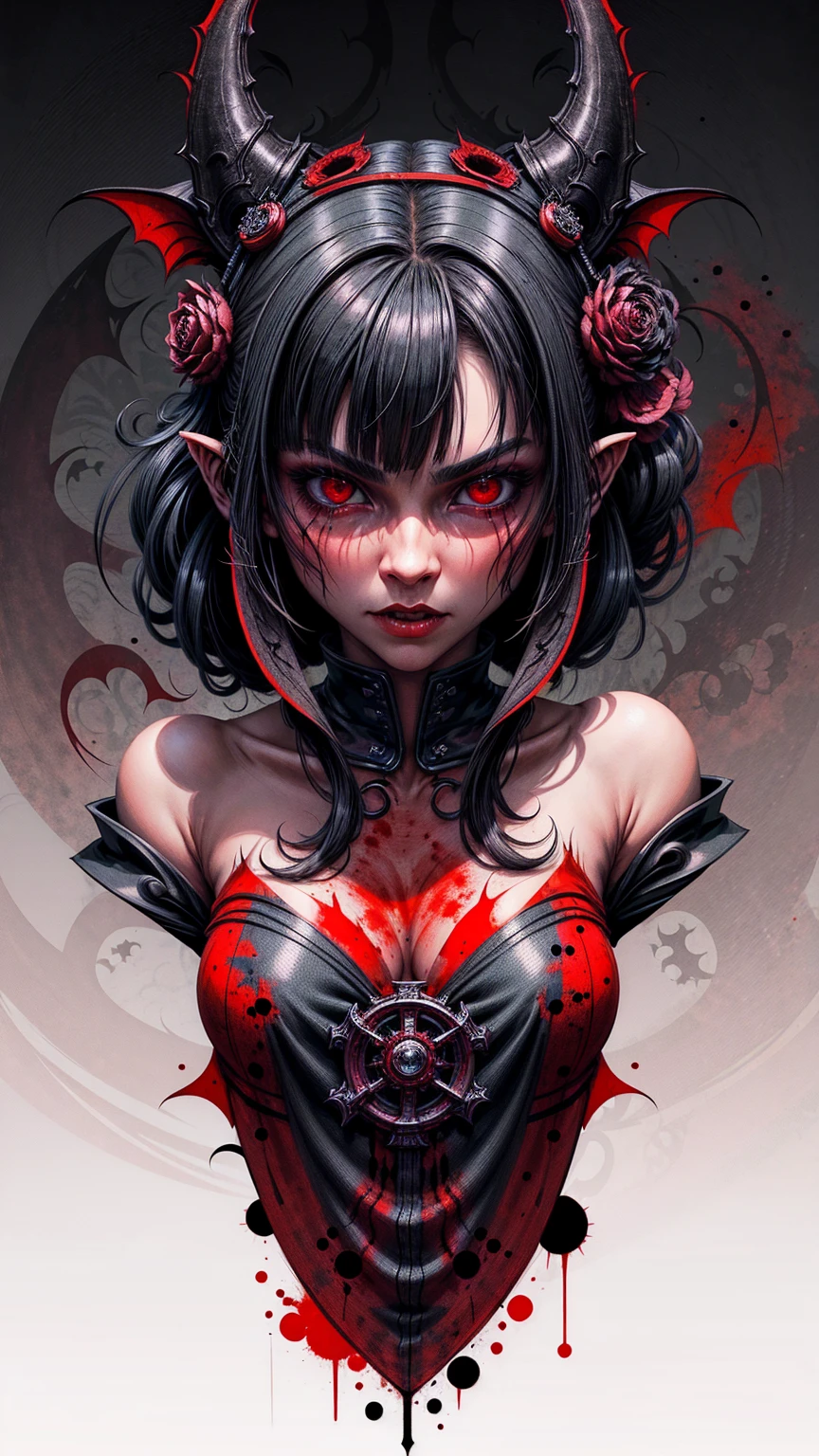 A vampire girl, black background, blood, ilustrador, master part, alta qualidade, 8k, high resolution, alto detalhamento, japanesepopartstyle, 4k, highes definition,