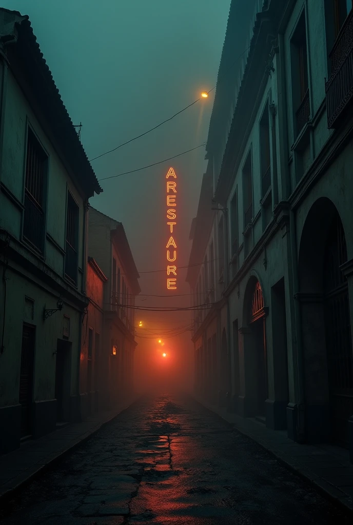 ''A foggy, serie nighttime view of the historic "Artesanature" its neon sign glowing faintly amidst the darkness, with an unsettling vibe emanating from the building. flames starts in 3rt floor.  the biggest urban disaster in Brazil is about to happen .  We are looking at the beginning of Incência , let's say 5 minutes after the start of this room and the effect of spreading rapidly through the old building full of wood and carpetObra-prima, Alta resolução, Premiado várias vezes, Detalhes altos, Perspectiva atmosférica, Profundidade de campo, Iluminação cinematográfica, 