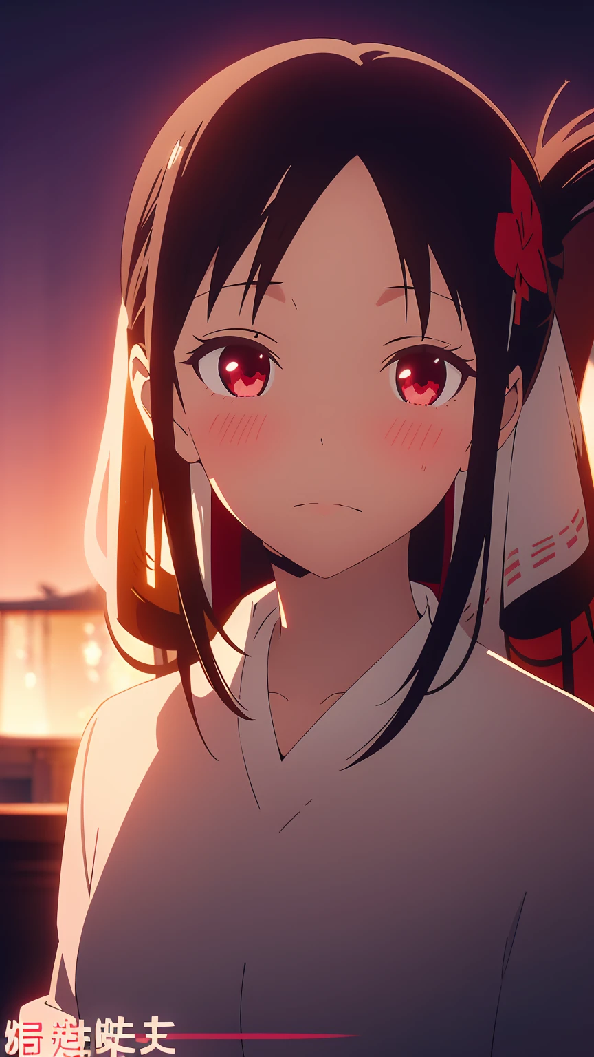 Kaguya shinomiya , White wedding dress , smug face, blush, detailed eyes , at night time 