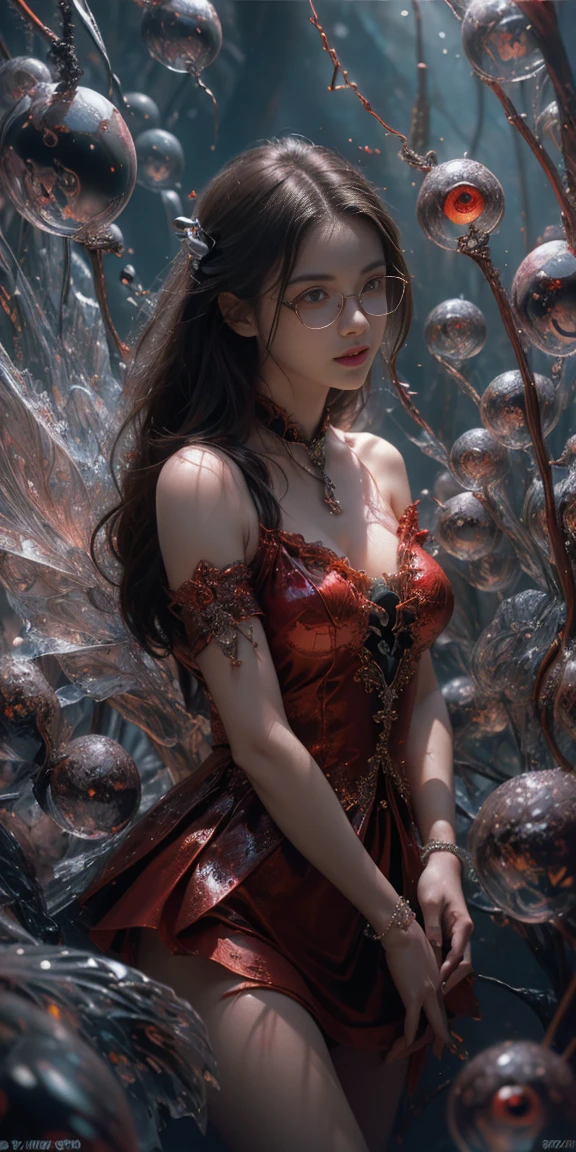 (The best illustrations)、realisitic、ultra-detailliert、The best lighting、Best Shadows、alluring succubus, ethereal beauty, perched on a cloud, (fantasy illustration:1.3), enchanting gaze, captivating pose, delicate wings, otherworldly charm, mystical sky, (Luis Royo:1.2), (Yoshitaka Amano:1.1), Dungeon and Dragon、caves、Dungeon、 A Necromancer、natta、Dark style、Succubus、Devil's Daughter、Bat Wings,(((Demon Hornlack-rimmed round glasses))))、(red eyes glowing:1.6)、beautiful countenance、Tindall Effect、(High Detail Skins:1.2) absurderes、Ponytail distortion、jewely、Beautiful expression、Toned waist、Wide buttocks、Tindall Effectmasuter piece、top-quality、Highest Standards、Top image quality、masutepiece、intricate detailes、High resolution、Depth Field、natural soft light、profetional lighting、Great smile、(High Detail Skin: 1.2)、photorealistic anime girl render、Strong highlights of the eyes、Perfect Anatomy、crotch open、Shy、Spreading your legs、Panties are visible、Skirt flipping、Body shiny with oilerectile nipple))、8K resolution、intricate clothing、Intricate details
