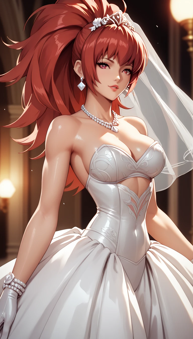 Red Hair、leonakofdg、Red eyes、Wedding dress, earrings, jewelry, Shiny Hair、Tight waist、Small waist、Glowing Skin、Beauty、