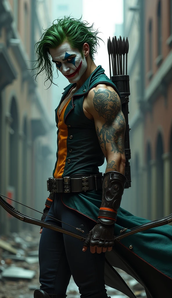 (8k, RAW photo, best quality, masterpiece: 1.2), ultra detailed, official art, photo-realistic: 1.37, upper body shot, DC Joker, sad, grain of film, action pose --auto