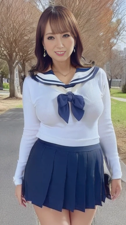 (Highest quality、Tabletop、、Best image quality、Award-winning works)、Very cute school girl、けたWhite polyester collared shirt、Short sleeve:1.4)、(Navy Pleated Skirt:1.1)、Girl portrait photography、Glowing Skin、Brown Hair、Are standing、View your audience、Sculpture Pose、(Deep quagmire background:1.45)、(Large :1.8)、Accentuate your body lines:1.1)、Very large red ribbon tie、Very long hair:1.75、((The expression on a man's face after he was raped broup of women:1.95))