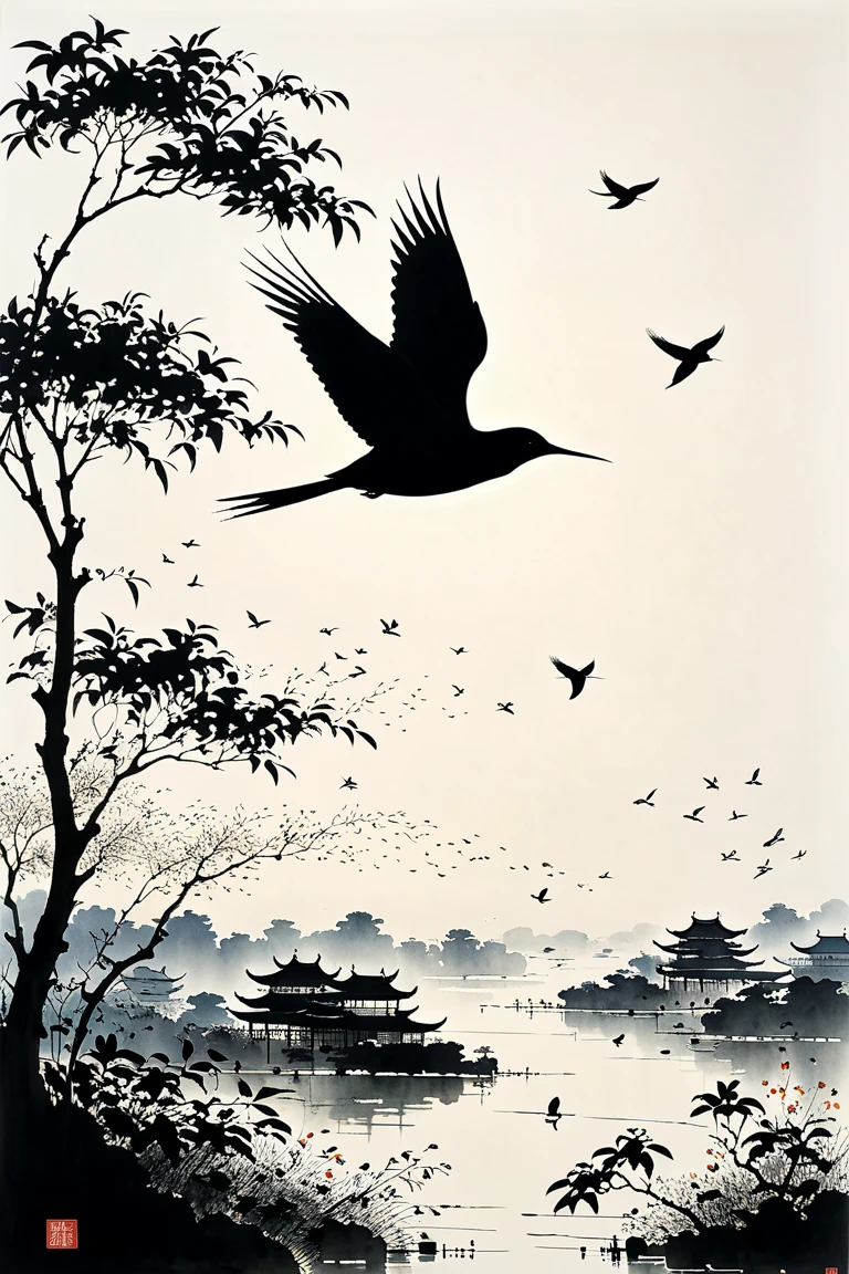 Flying Bird Silhouette, by Isaac Grunewald.
best quality, masterpiece, intricate details, ultra-detailed