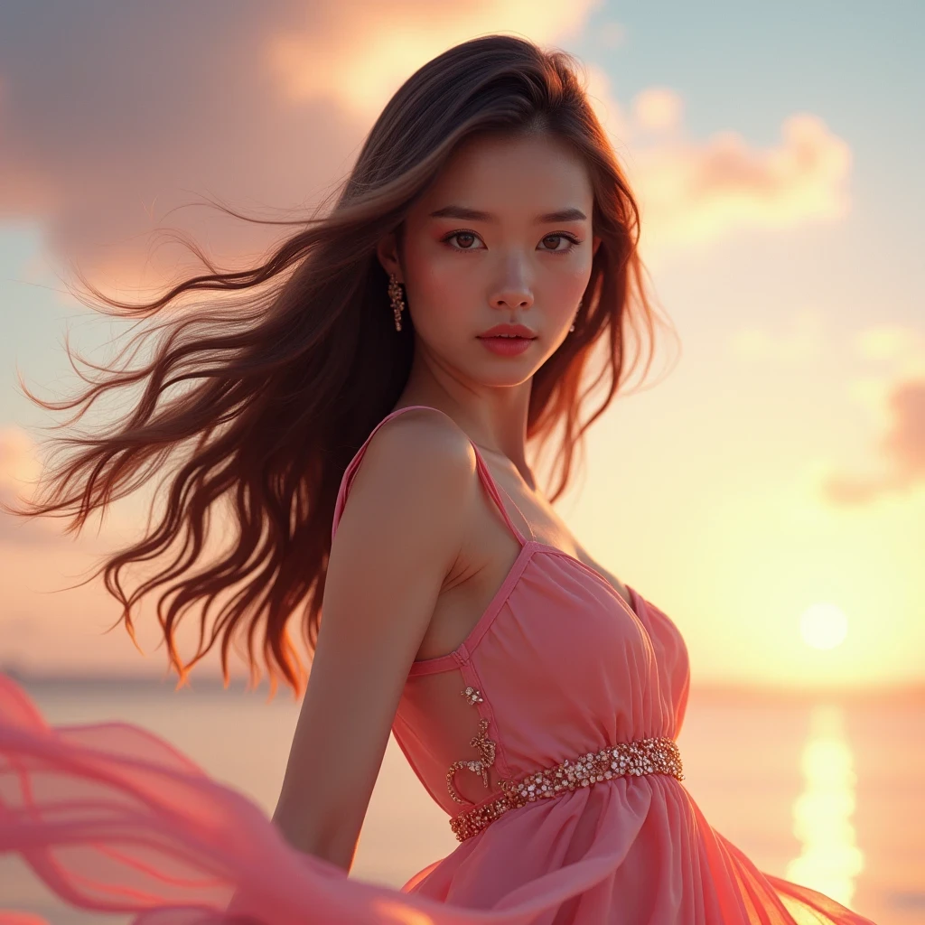 {{{masterpiece}, }}, {extremely detailed CG unity 8k wallpaper}, Amazing, finely detail, solo, {{floating hair}, }, {{Sakura}, }, outdoors, sky, {{wind}, }, detailed background, beautiful detailed eyes, see-through:evening dress:0.3, cleavage, bright pupils, {{full body}, }, dynamic pose, dynamic angle, cleavage, looking at viewer, detailed clothes, cinematic lighting, close-up, best quality