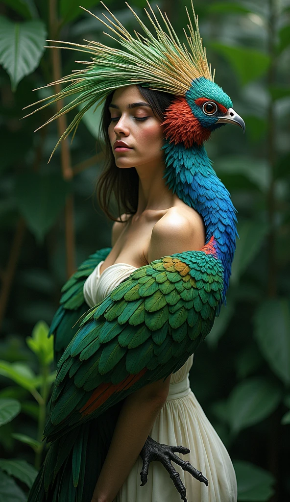 fascinating double exposure photoillustration that masterfully merges a woman and the one European bee-eater (transparency effect) seamless mix, texture and pattern, transparency effect, dramatic shadows and lights, interlacing elements
