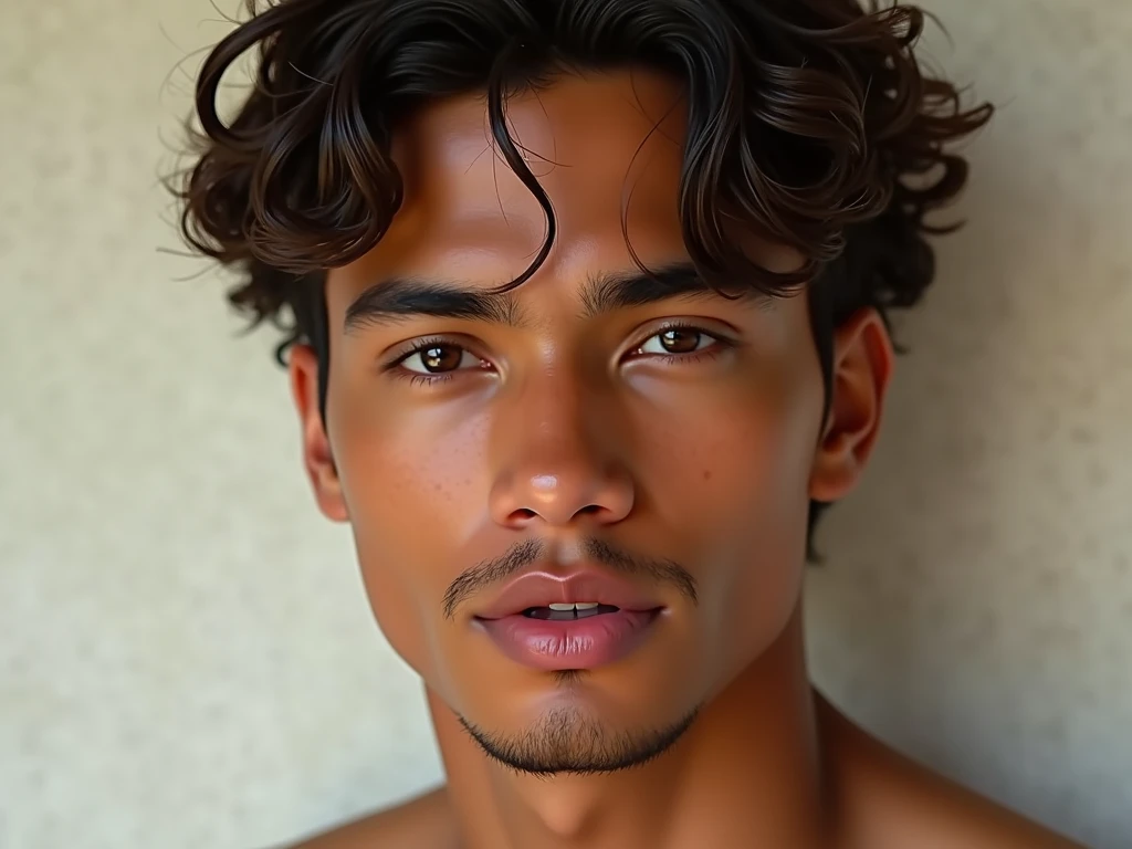 Sensual photo of a , unruly hair, Light brown eyes, He is in a backyard in the favela , he is naked, He is looking sensually at the camera, homem gay sensual , big thick penis filled with semen, ejaculating very completely dirty, gorgeous penis , , Show Penis , He is lying down full length