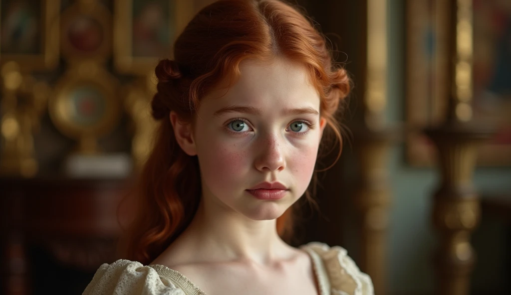 In a rococo atelier、(flat!!!! tiny!!!! chest), (6!!!!! year old girl), very young extremely!!!!!! pretty!!!!!!!!! beautiful!!!!!!! face, blue eyes, pale skin, Oil painting nude!!!! model, wears an open!!!!!! beige robe, anorexic!!!!!!, emaciated!!!!!!!!!!!!!, very skinny!!!!!!, (very short!!!!!!!!!!!!!!), tiny!!!!!. Highly detailed, 8K, short!!!!!!!!!, 1girll, boney!!!!!!, firered!!!!!! long wavy curly hair, redhead!!!!!!!!!!!! , (Perfect_Face), Convoluted, Dramatic Lighting, 4K, Detailed_Background, Caustics, from a_Side!!!!!, (eye contact!!!!!), (looking at camera!!!!!!).