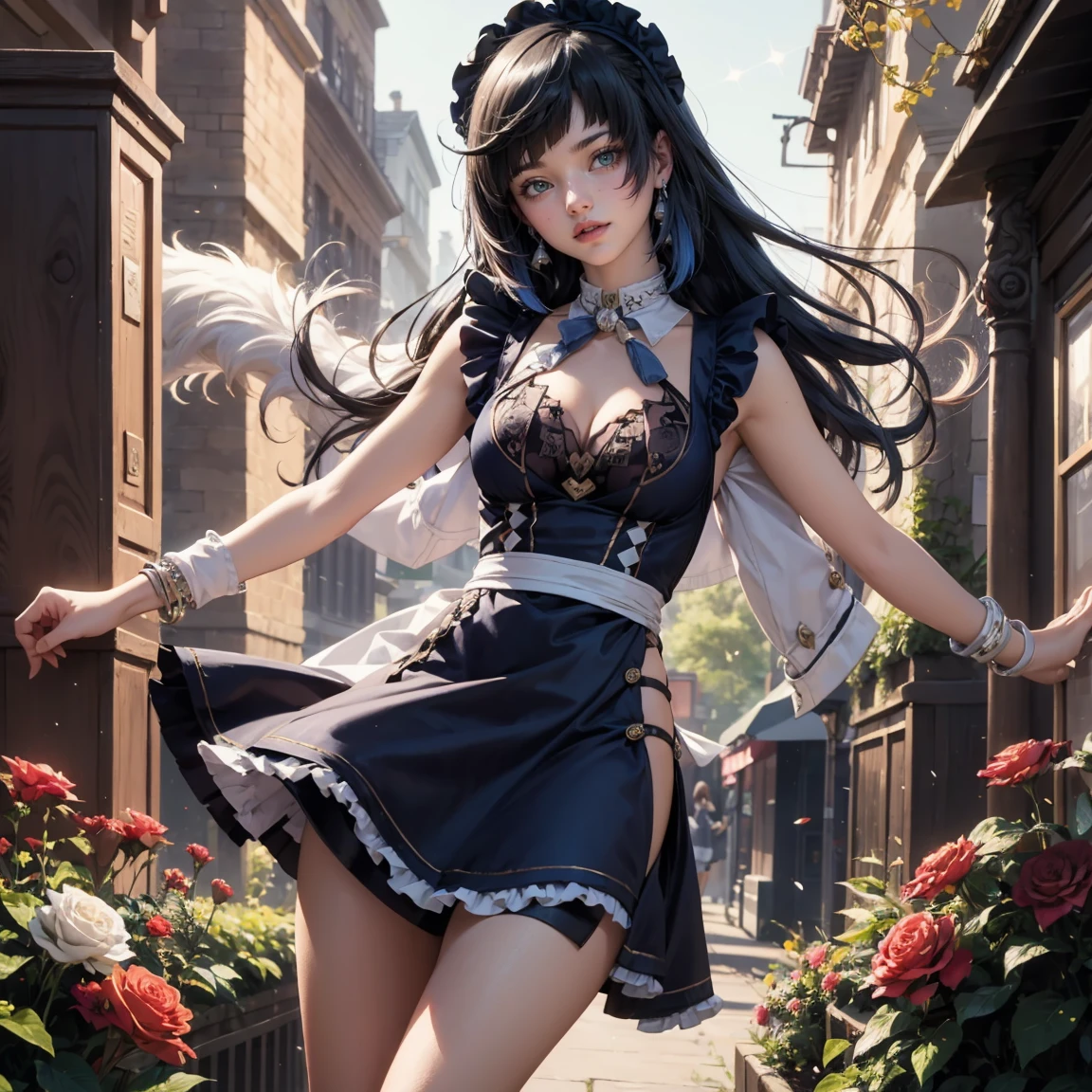 (panty:2), 1girl, smile, delicate facial features, breasts, gloves, lips, solo, sailor mercury, blue eyes, smuniform, mer1, tiara, sailor senshi uniform, (RAW photo, best quality), masterpiece, ridiculous, sexy, floating short blue hair, blue sailor collar, bow, (over-the-knee boots: 1.1), choker, white gloves, Blue choker, elbow gloves, jewelry, earrings, blue skirt, sole, full body, blue hair, (perfect hand drawn): 3.8, octane rendering, water god, (water drops), wet clothes, (beautiful detailed water), (floating), dynamic angle, with a huge moon in the background, black hair, black eyes, braid, asymmetrical bangs, high-waist skirt, frilly skirt, very short skirt, string panties, micro panties, side-tie panties,
