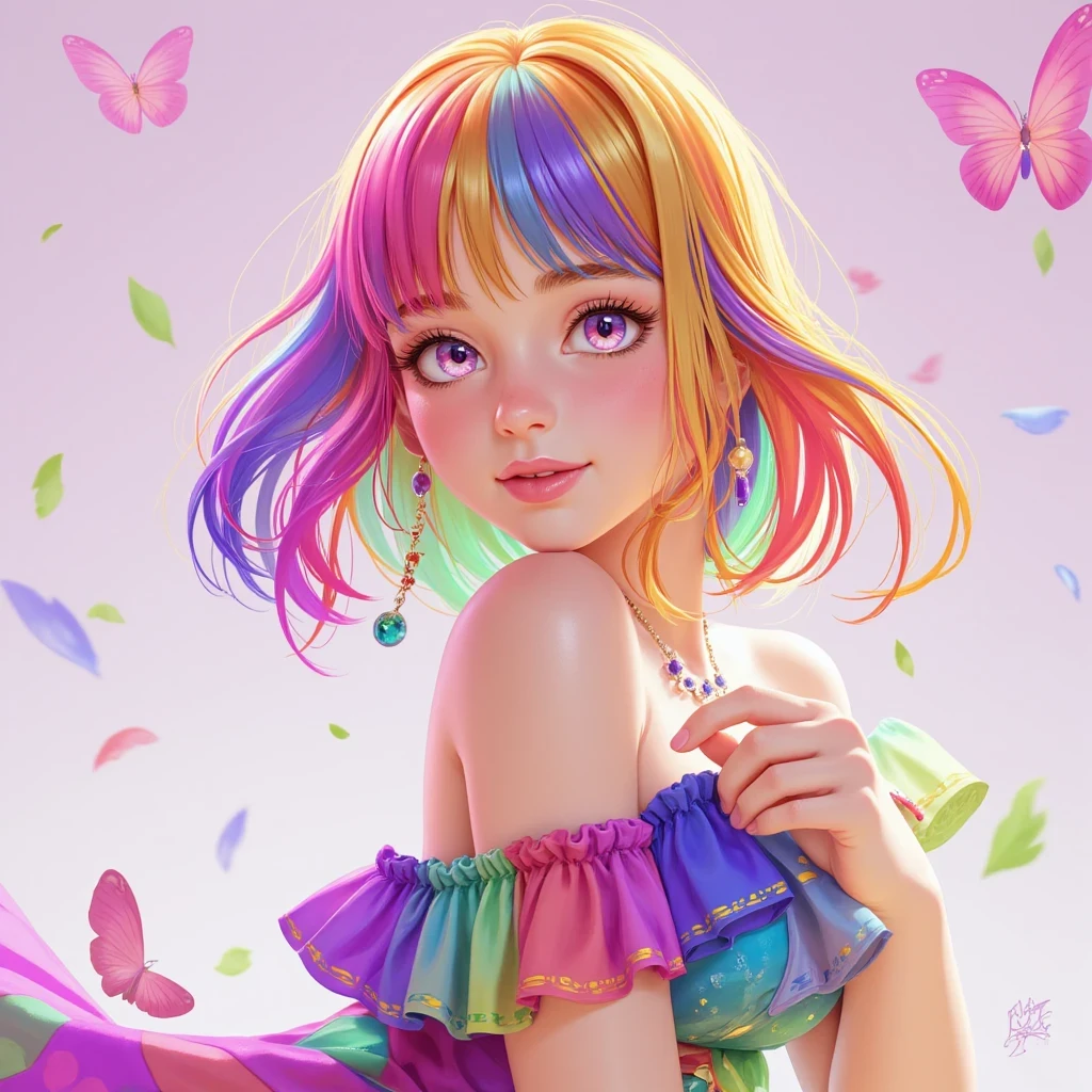 anime girl with colorful hair and a colorful dress, rossdraws pastel vibrant, rossdraws cartoon vibrant, anime style 4 k, beautiful anime portrait, artgerm colorful!!!, ! dream artgerm, beautiful anime girl, anime styled digital art, anime art wallpaper 4k, anime art wallpaper 4 k, digital anime art, extremely detailed artgerm