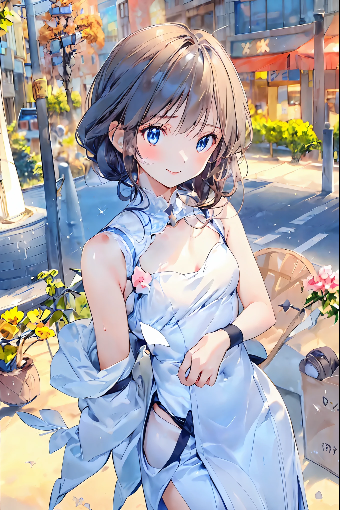  for lightss,  for lights  ，            Beautiful Face Details，cute，        dark brown eyes，(背の低いcute女の子，Young student，Young and delicate girl）,（              Masterpiece       ，  for lightss,  for lights  )，        black hair， Checkered black skirt，      sleeveless､     brown hair，         shortcuts ，       messy hair        ，                Short Braided Hair                ，Neat，        slender beauty ，Dignified posture，        small breasts ，            Her charming gray-blue eyes sparkle like stars，        bright color ,                beautiful eyes        ,A delicate smile,textured skin,        best quality、The best   ,            A parody of a gentle and beautiful woman  のパロディ        ,       anime style  ､ brown hair，  shortcuts，  tousled hair，  Short Braided Hair  ，Neat， Slender and beautiful，Correct posture， small breasts，  beautiful legs， Their enchanting gray-blue eyes shine like stars，Droopy eyes，  bright color,   beautiful eyes ,A delicate smile,textured skin,The best品質を最高に,   A parody of a gentle and beautiful woman  ,  anime style､