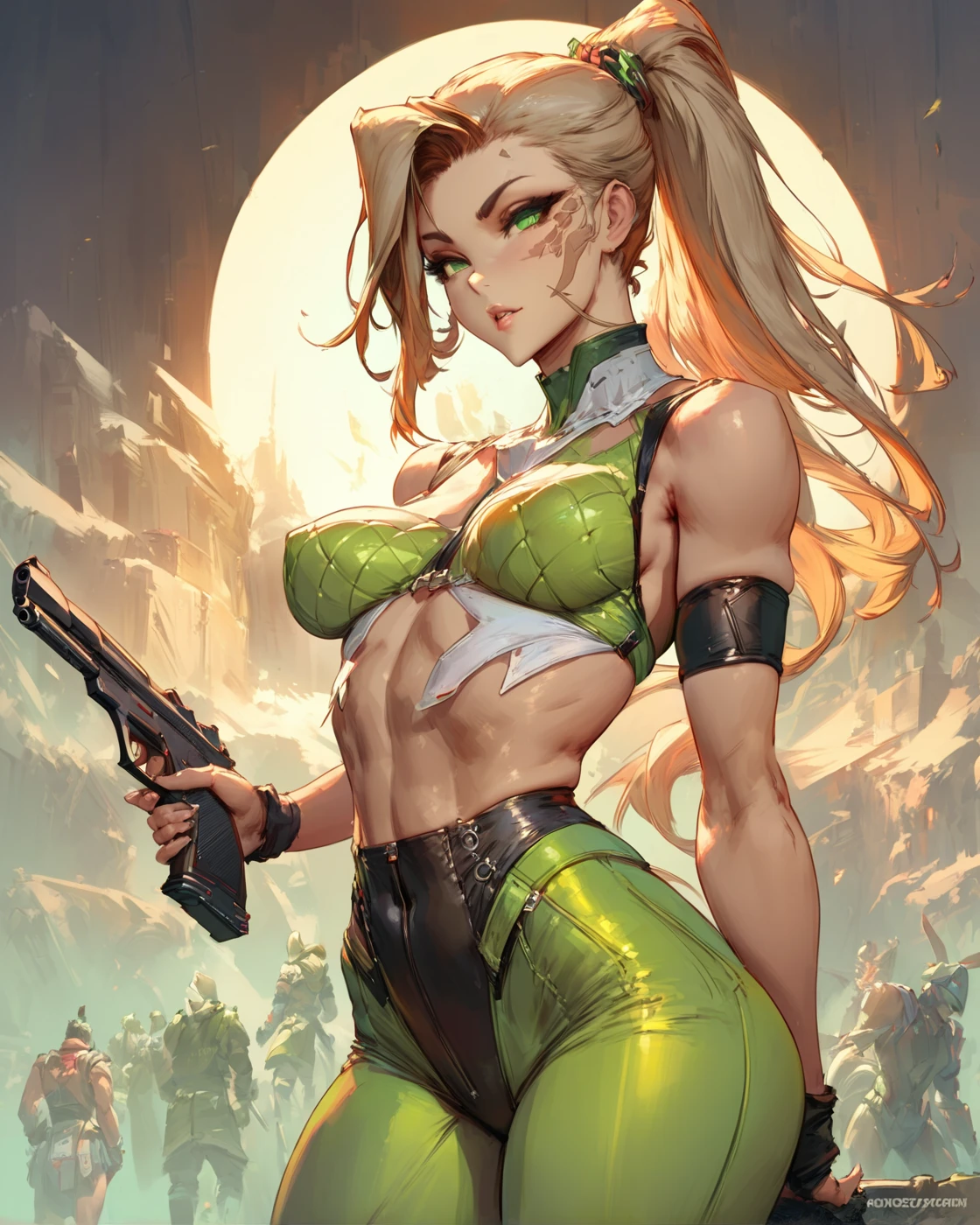 female superhero character, rattlesnake, strong sense of three-dimensional, by Hayao Miyazaki or Chesley Bonestell for the cover of Heavy Metal magazine