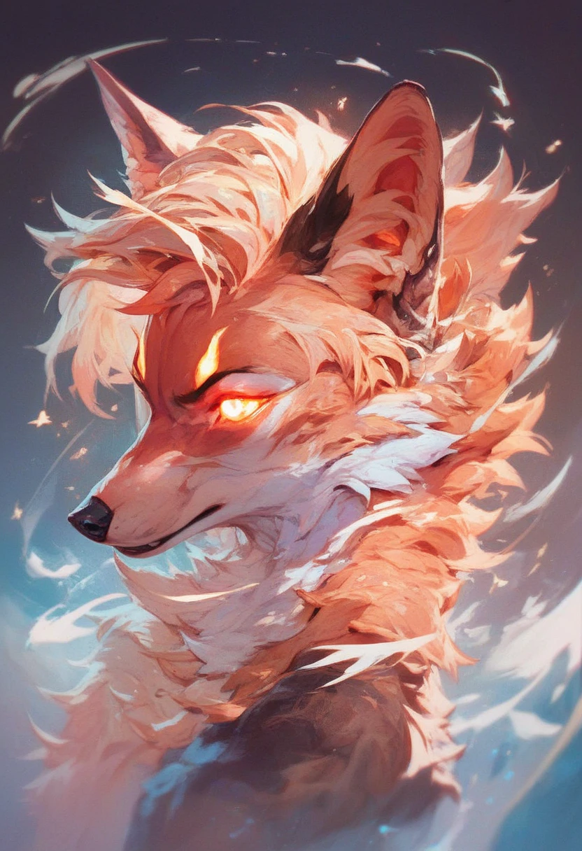 A mystical fox with glowing eyes and intricate patterns in its fur