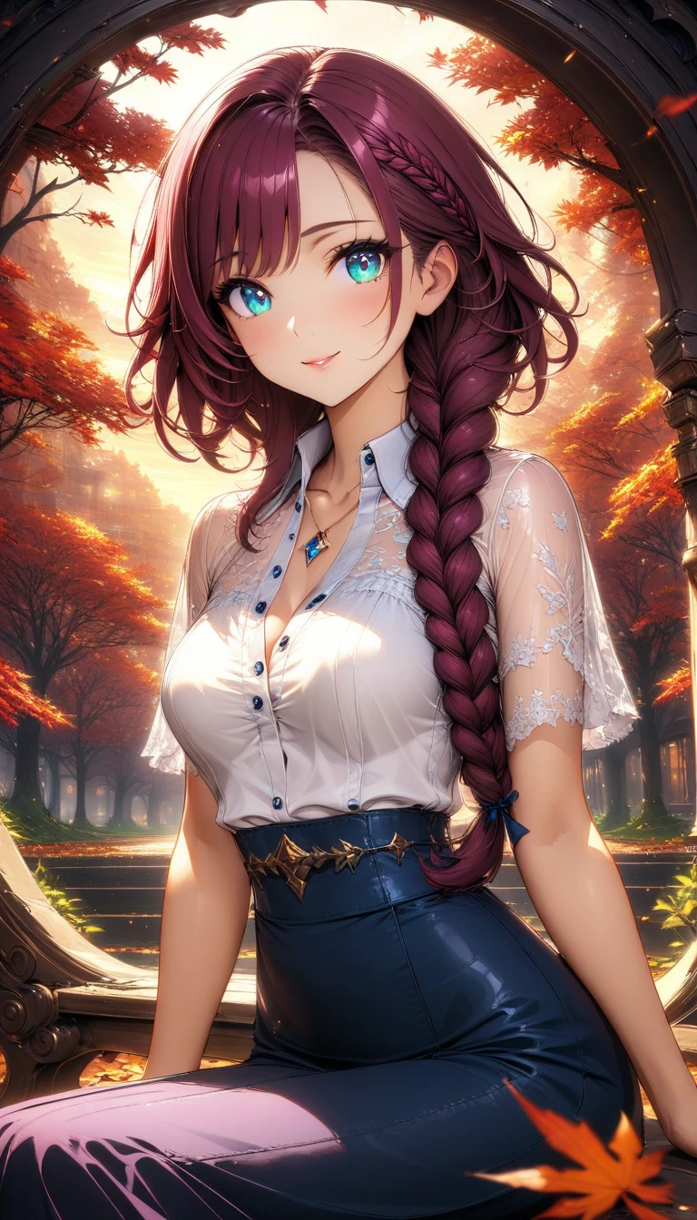(masterpiece, very aesthetic:1.4), best quality, incredibly absurdres, Accurate, intricate, 8K, stunning, stylized,
ultra-detailed, (incredibly detailed:1.2), fine texture,
cinematic, recent, (vibrant:1.2), (clear pictures, clean lines, crisp edges), illustration, (soft lighting:1.2),
cowboy shot,
BREAK
1 beautiful girl, 18yo, small face, beautiful detailed face, narrow waist, The beauty and danger of growing from a girl to an adult, A symbol of miraculous beauty, Graceful posture, sensual, bewitching woman, (cleavage:0.8),
(burgundy hair, a long single braid hair:1.4), asymmetrical bangs, smooth hair,
BREAK
(aqua blue eyes), black oblong pupils, (slant eyes, glass-like sparkling eyes are blurry and dreamy, beautiful detailed eyes, growing eyes, long delicate eyelashes, Meticulous Eyelash Details),
BREAK
(white camisole Dress, Sleeveless, big straw hat:1.3), (a tiny heart-shaped golden colored ring pendant:1.4),
BREAK
A small, rural Japanese village under the intense summer sun,
In front of an old-fashioned, nostalgic dagashi candy shop, (drinking cold blue Ramune soda directly:1.2), the glass bottle sweating in the heat,
The scene is a mix of bright light and deep shadows, emphasizing the scorching heat and the refreshing moment,
BREAK
gorgeous lips, natural pink lips, beautiful detailed lips, Glossy,
(seductive smile:1.3), perfect eyes,