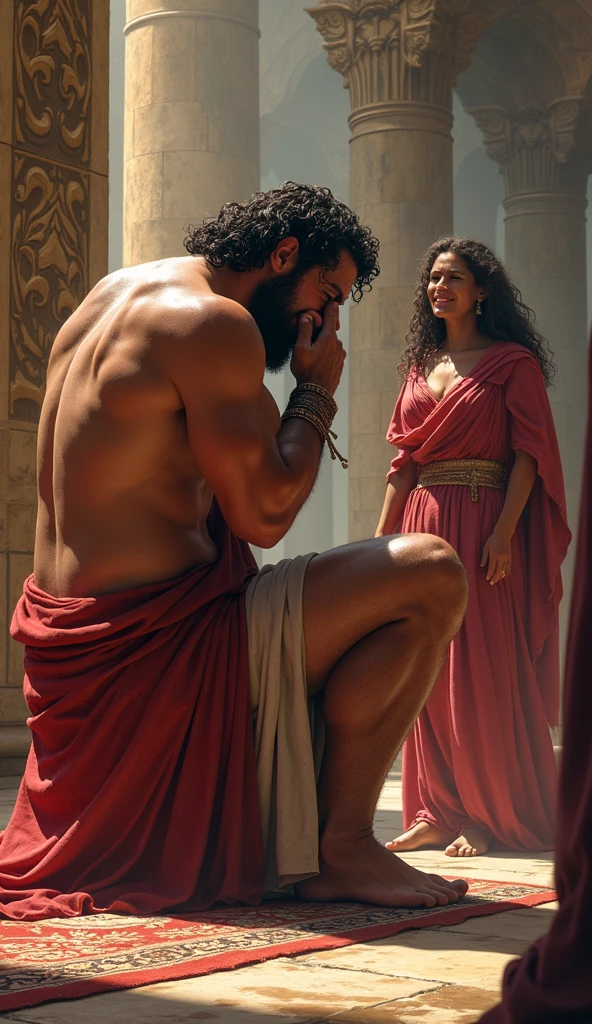 create the biblical scene of Delilah cutting Samson's hair