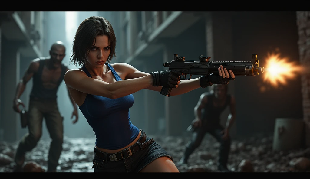 Resident Evil 9 game logo Jill Valentine fighting several zombies