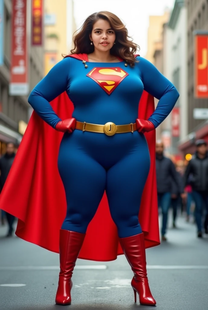 
BBW superheroine is standing and paralyzed while vulnerable, full body,