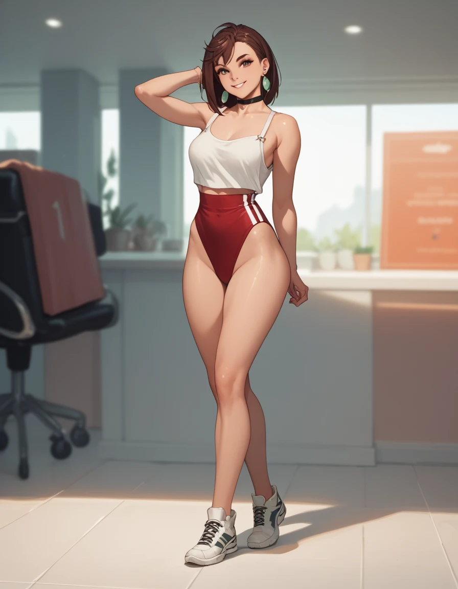 merula, sexy pose, pink high heels, sexy sport bra, sexy sport panties, full body