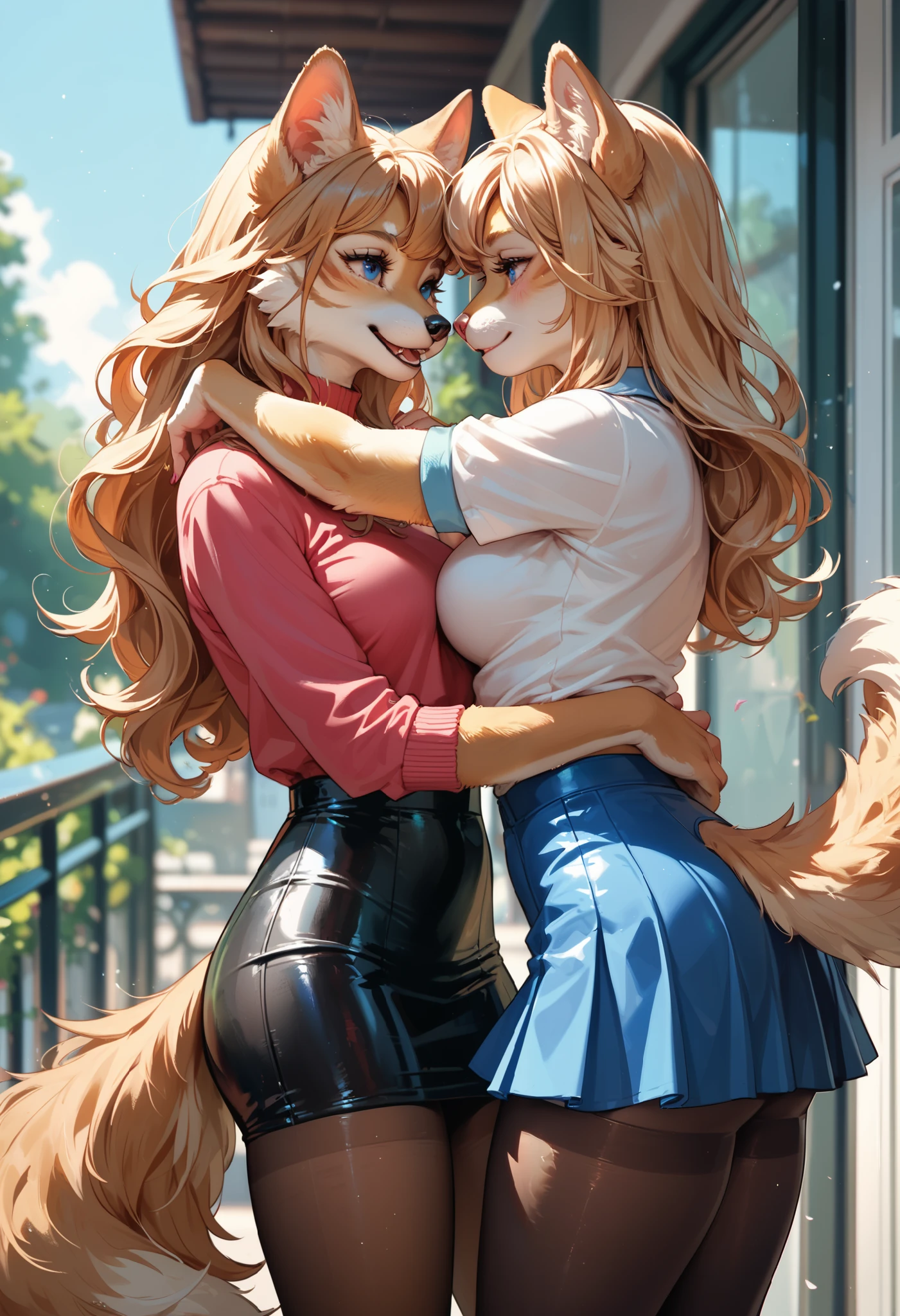 lap, butt facing towards camera, looking horny, next to a horse,, horny expression, ( female girl turning into a female horse with white fur with gray spots), not too fat, digitigrade, female, clothes, breast, bust, wearing a grey hoodie and blue jeans , BREAK (by zackary911, by braeburned, by haps), (transformation:1.2), on knees, ripped clothes, (human face:1), longish blonde hair, fur, in a barn, next to a horse with the same fur, horse facial features,mostly transformed into a horse, taking a shit, BREAK