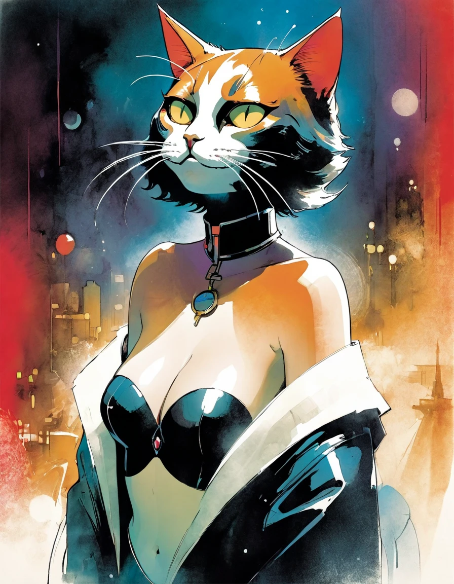 the funny cat of censorship, art inspired by Bill Sienkiewicz
