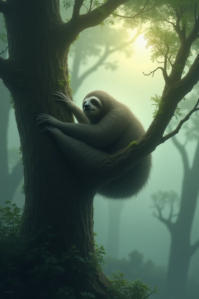 Sloth in the misty morning