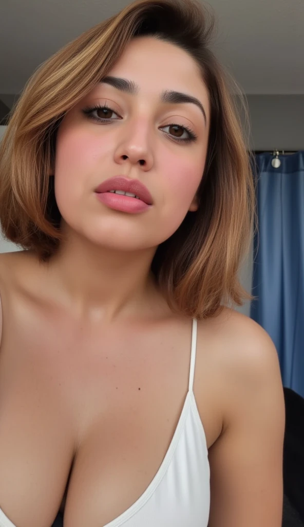 there is a woman with very large breasts wearing a graphite bra, , Mulher brasileira, em lingerie de renda grafite. Uma mulher com pele branca e cabelos escuros. Ela tem trinta anos. Seu vermelho, slightly plump lips are like a delicate flower, e ela grande, olhos encantadores parecem conter um mundo de maravilhas. Ela tem 30 anos. Ela tem 162 cm de altura e seu corpo pesa 56 kg. Your body exudes glamor and your face is the definition of beauty. pernas bem torneadas. Altamente realista, pele avermelhada, beautiful lips, sorriso, feeling of lightness and joy, hiperrealismo, pele muito elaborada, olhar direto, obra de arte, alta qualidade, Grande nitidez, high resolution, 8k.