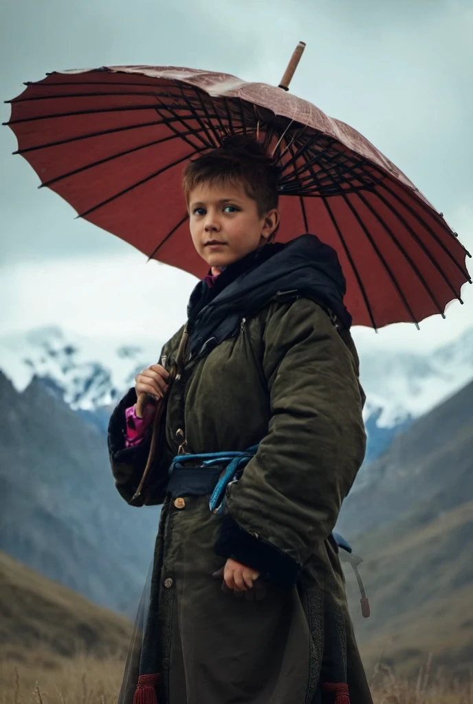 Afghanistan, 1975. A little ((((12-year-old)) Amir)), boy, playing in the snow, flying a kite, happy, ((((clothings from the 1970s)))), ((short hairstyle of the 1970s)), ((colorful, Monet))