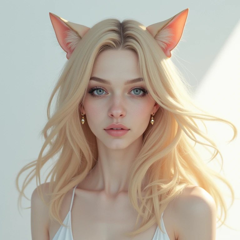 1 , Alone,  high resolution ,  Long hair,  Blue Eyes,  blonde hair ,  high resolution , detail,  cat ears , 