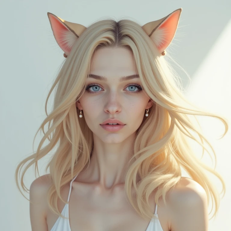 1 , Alone,  high resolution ,  Long hair,  Blue Eyes,  blonde hair ,  high resolution , detail,  cat ears , 