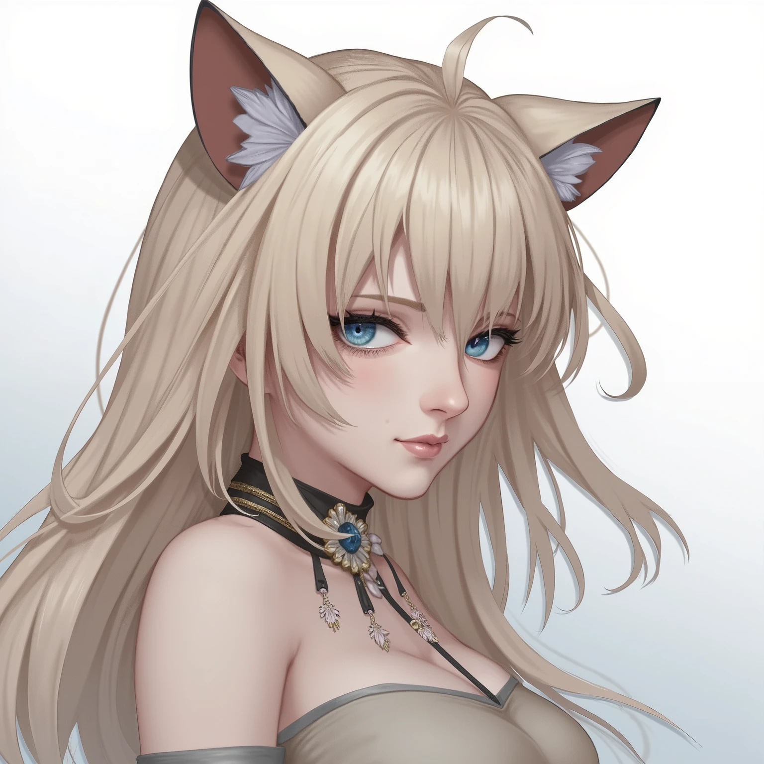 1 , Alone,  high resolution ,  Long hair,  Blue Eyes,  blonde hair ,  high resolution , detail,  cat ears , 