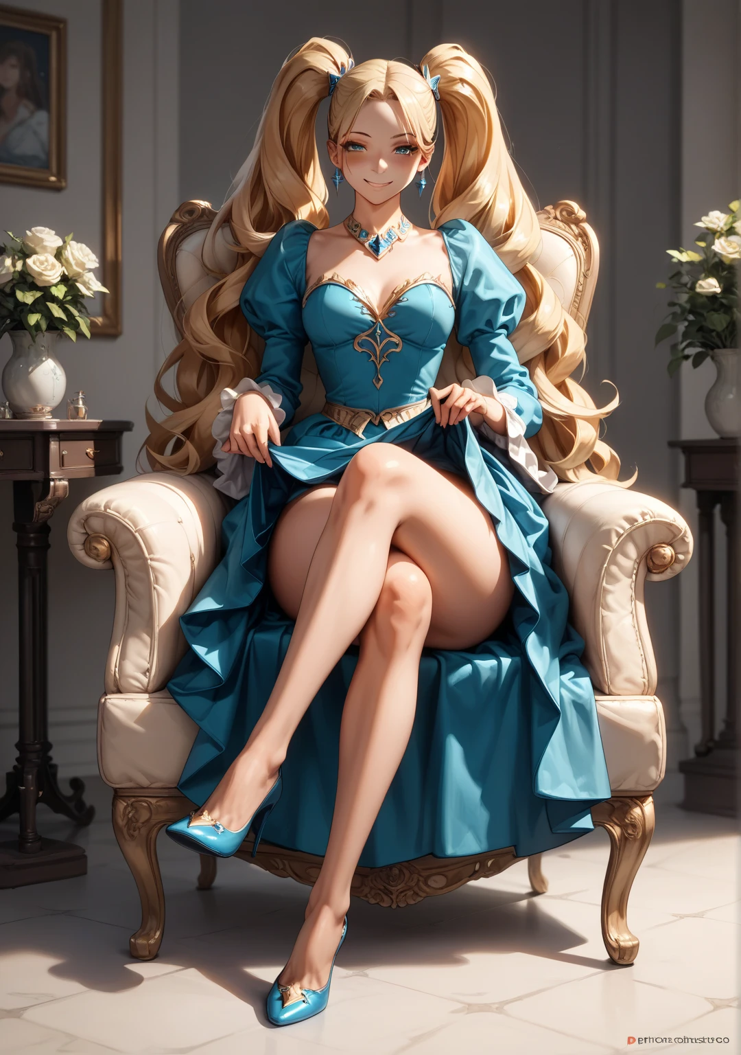 masutepiece、An ultra-high picture quality、Super distinct、32K、perfect anatomia、Very high saturation、Fantastical、(I can see panties:1.9)、(childish figure:1.9)、(child's body:1.5)、luxury armchair、Sitting on a chair、(separate both thighs:1.6)、(open thigh:1.5)、(Realistic:1.1)、One Princess、child,teens girl、 ((Yellow hair)), (10 years old:1.6), Beautiful, Princess、Innocent, , (rococo dress:1.6)、straight haired、(bangs straight:1,8)、Inside the palace、in throneroom、(tiarra)、、(long skirt:1.3)、、Sit with your knees spread、(Thin leg)、ultra definition panties、、(childish figure:1.4)、Thighs open、,skinny body、thin-waist、thin pelvis、(skinny thigh:1.7)、(The body is facing straight ahead:1.6)、Knees facing forward、pov from down、(Dark eyebrows:1.2)、Keep your mouth shut、Sit deeply in a chair、、(Awe-inspiring Hall々and attitude)、(scornful look:1.3)、(Princess style:1.6)、up chest、Princess style、From below、Straight front view、(place both hands on the armrests:1.9)、(Condescending look:1.4)、(a cold expression:1.3)、(レースパンティー:1.7)、(Sheer panties:1.6)、(blancheパンティー:1.8)、(キャメルトーbroth:1.3)