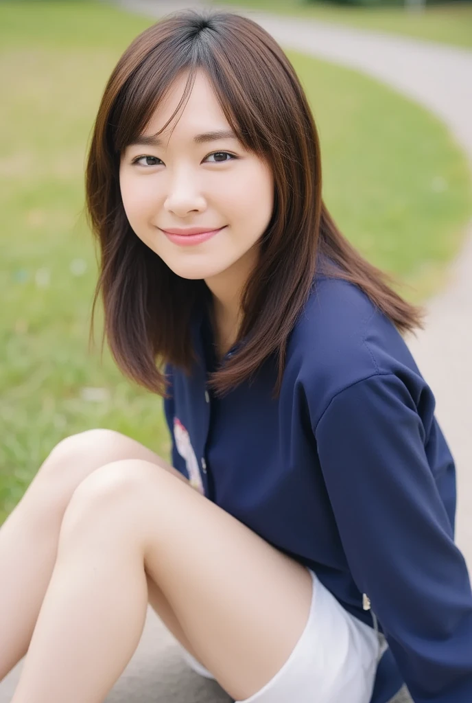 Pure Japanese school girl, natural body, beautiful legs, wearing loose casual uniforms, panty, natural hair styles, sweet smile, sitting relaxed mood, sweet temptation, sexual attractive, refreshing in early summer morning, professional portrait photography, 